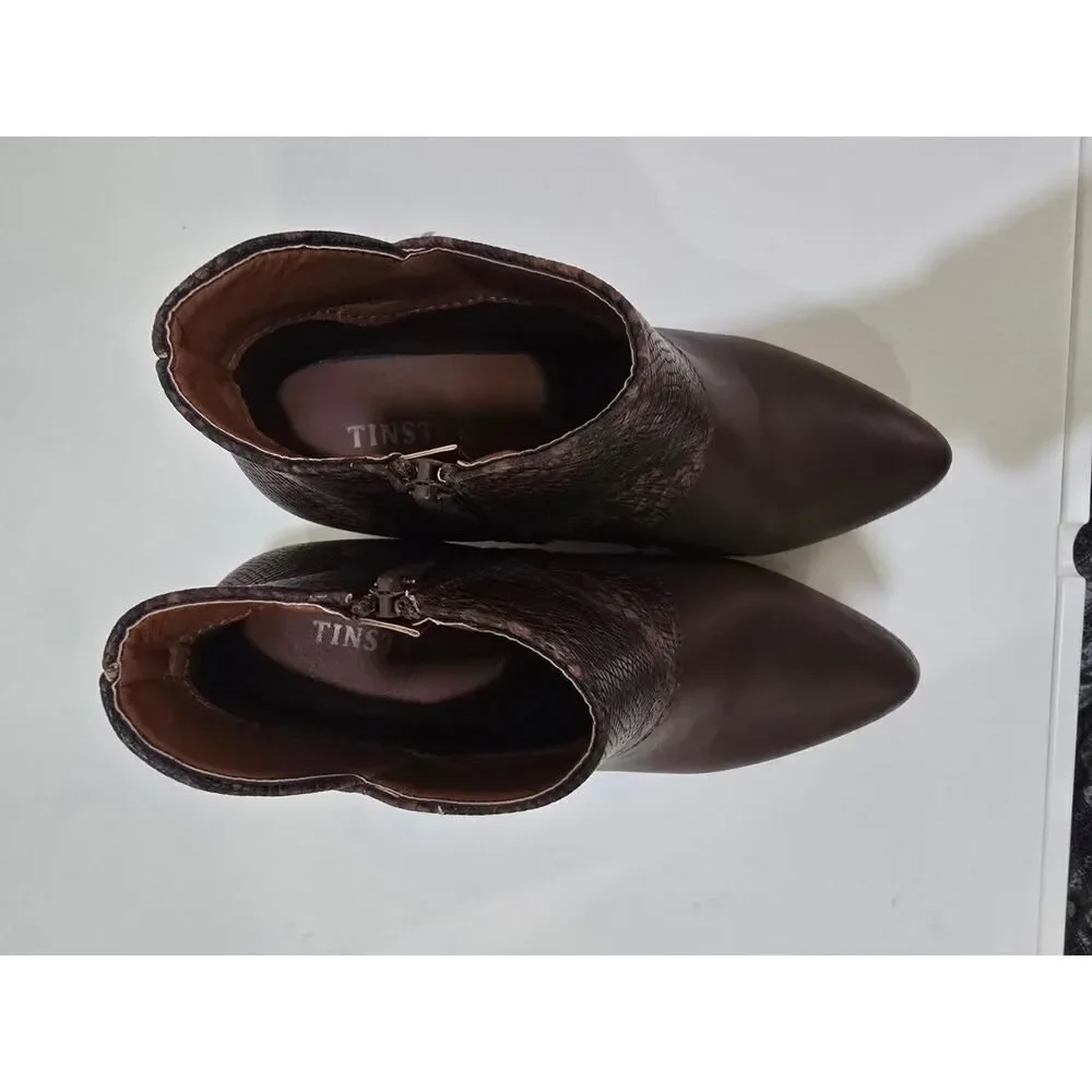 TINSTREE Snakeskin Ankle Boots Size 7 Chunky Heel Western Rust Brown Boho